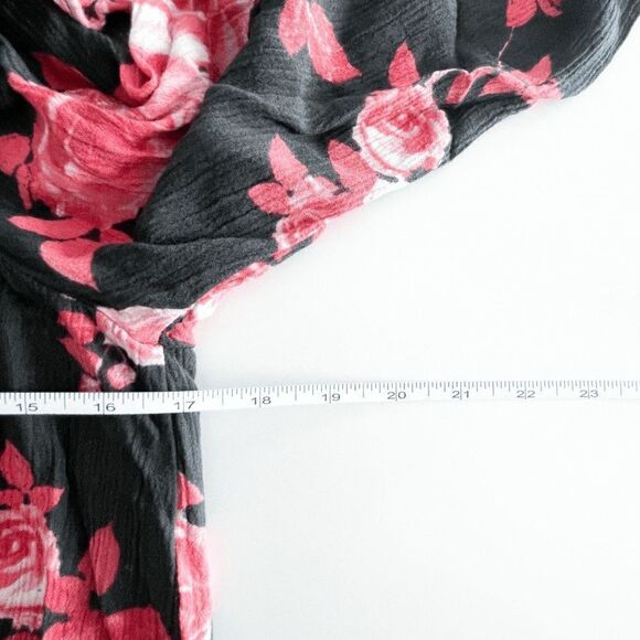 Honey Belle Womens Top Semi Cropped Quarter Sleeve Floral Black Red Medium - Picture 5 of 8